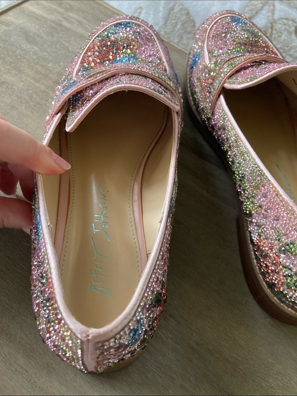 Betsey Johnson Aron Floral Shimmer Rhinestone Embellished Penny Loafers 8.5 - Picture 10 of 14